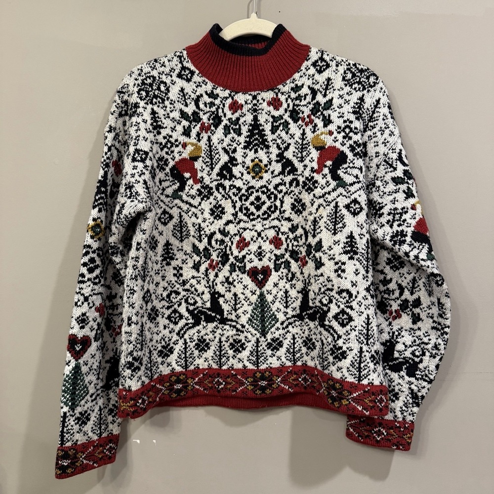 Vintage Talbots Apres Skit Style Mock Neck Sweater Petite Small Christmas